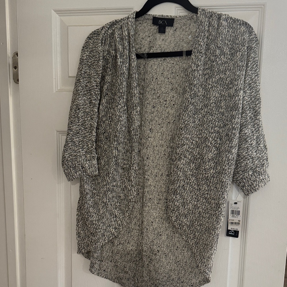 BCX Marled Gray Open-Front Short-Sleeve Cardigan